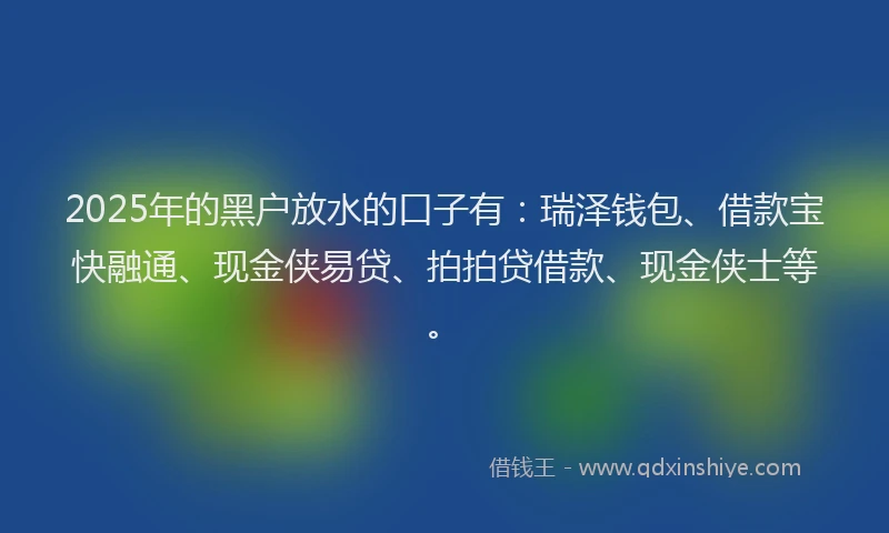 2025年的黑户放水的口子有：瑞泽钱包、借款宝快融通、现金侠易贷、拍拍贷借款、现金侠士等。