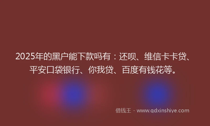 2025年的黑户能下款吗有：还呗、维信卡卡贷、平安口袋银行、你我贷、百度有钱花等。