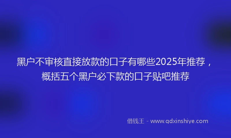 黑户不审核直接放款的口子有哪些2025年推荐，概括五个黑户必下款的口子贴吧推荐