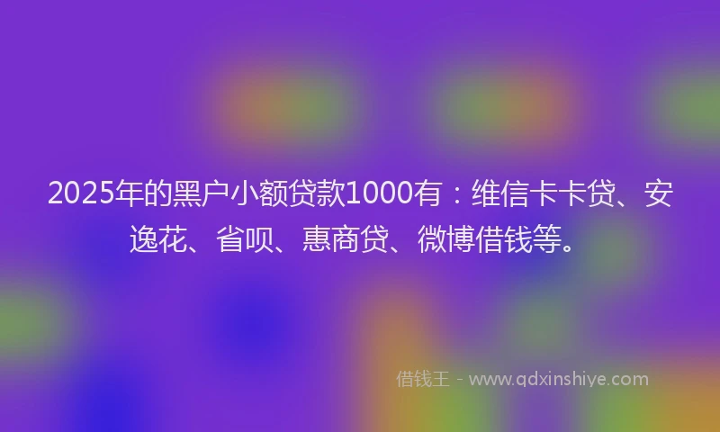 2025年的黑户小额贷款1000有：维信卡卡贷、安逸花、省呗、惠商贷、微博借钱等。
