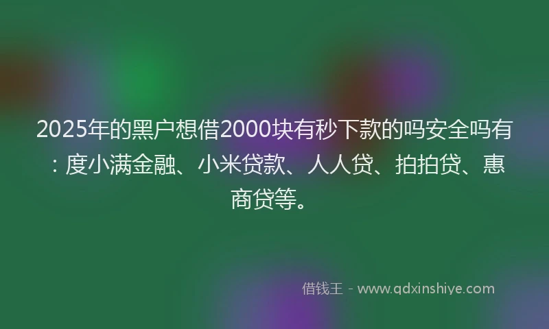2025年的黑户想借2000块有秒下款的吗安全吗有：度小满金融、小米贷款、人人贷、拍拍贷、惠商贷等。
