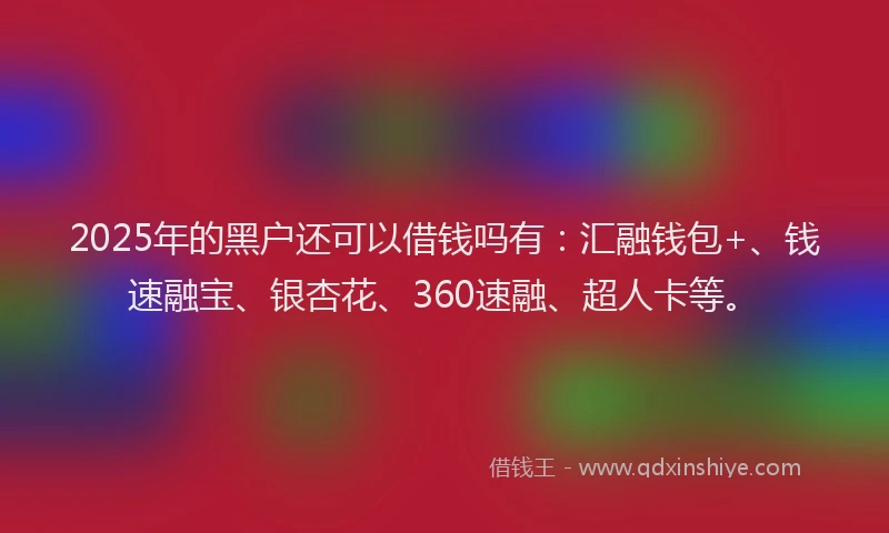 2025年的黑户还可以借钱吗有：汇融钱包+、钱速融宝、银杏花、360速融、超人卡等。
