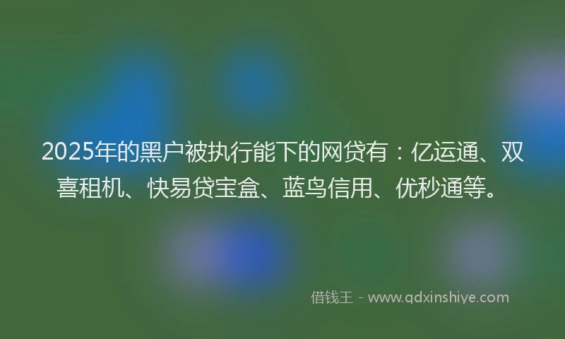 2025年的黑户被执行能下的网贷有：亿运通、双喜租机、快易贷宝盒、蓝鸟信用、优秒通等。