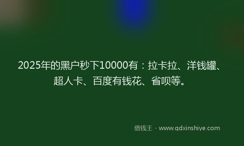 2025年的黑户秒下10000有：拉卡拉、洋钱罐、超人卡、百度有钱花、省呗等。