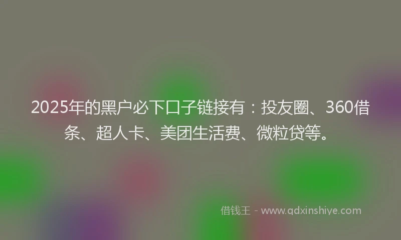 2025年的黑户必下口子链接有：投友圈、360借条、超人卡、美团生活费、微粒贷等。