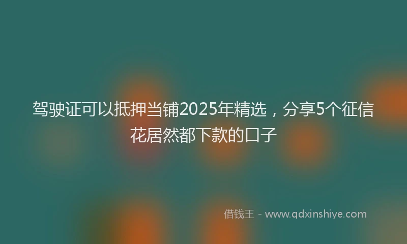 驾驶证可以抵押当铺2025年精选，分享5个征信花居然都下款的口子