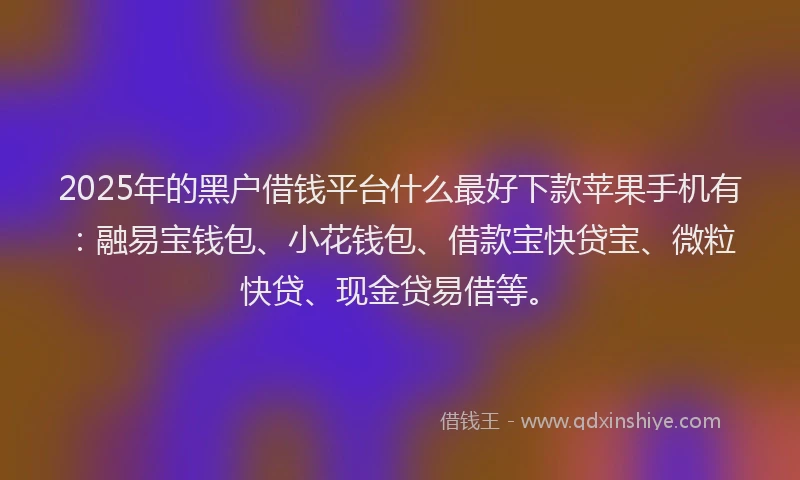 2025年的黑户借钱平台什么最好下款苹果手机有：融易宝钱包、小花钱包、借款宝快贷宝、微粒快贷、现金贷易借等。