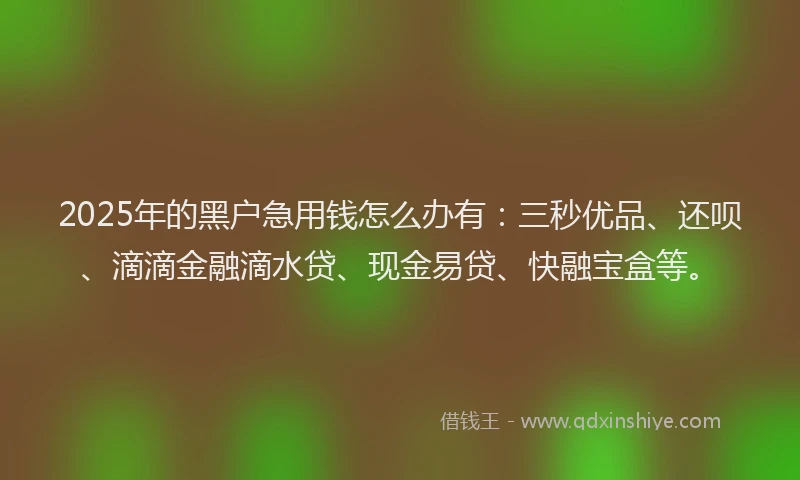 2025年的黑户急用钱怎么办有：三秒优品、还呗、滴滴金融滴水贷、现金易贷、快融宝盒等。