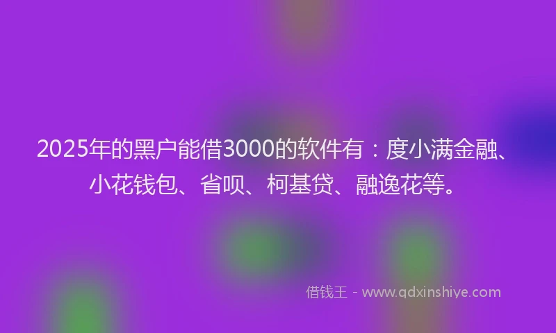2025年的黑户能借3000的软件有：度小满金融、小花钱包、省呗、柯基贷、融逸花等。
