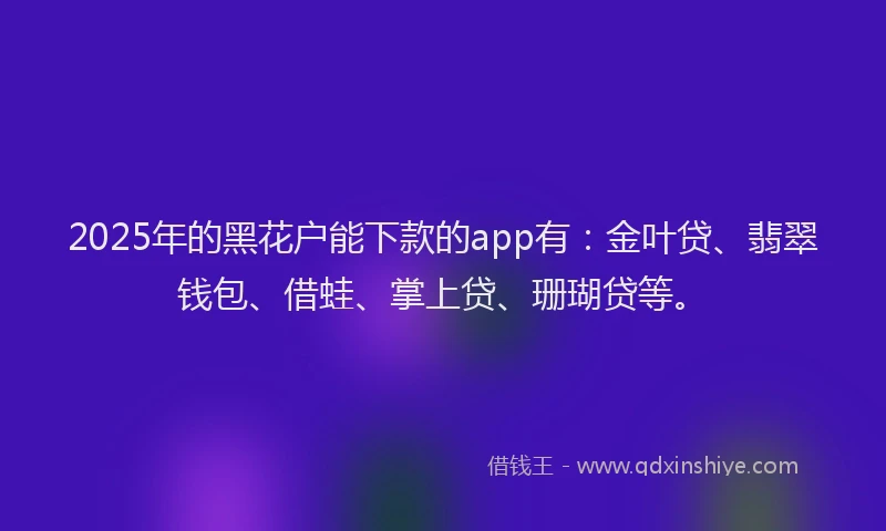 2025年的黑花户能下款的app有：金叶贷、翡翠钱包、借蛙、掌上贷、珊瑚贷等。