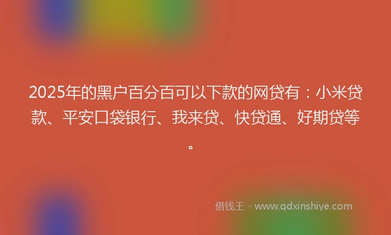 2025年的黑户百分百可以下款的网贷有：小米贷款、平安口袋银行、我来贷、快贷通、好期贷等。