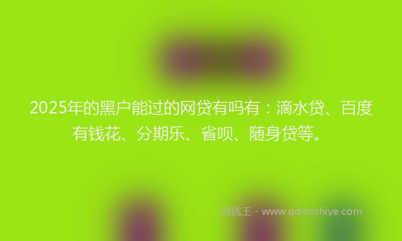 2025年的黑户能过的网贷有吗有：滴水贷、百度有钱花、分期乐、省呗、随身贷等。