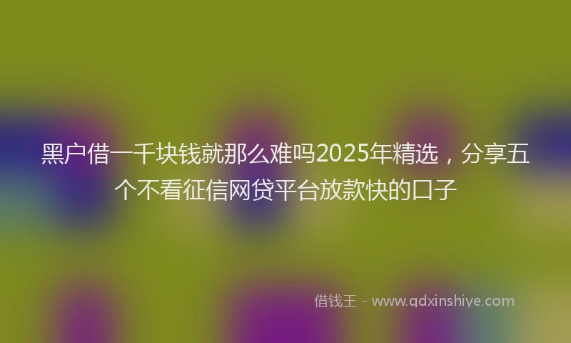 黑户借一千块钱就那么难吗2025年精选，分享五个不看征信网贷平台放款快的口子
