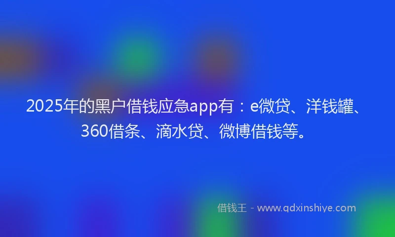 2025年的黑户借钱应急app有：e微贷、洋钱罐、360借条、滴水贷、微博借钱等。