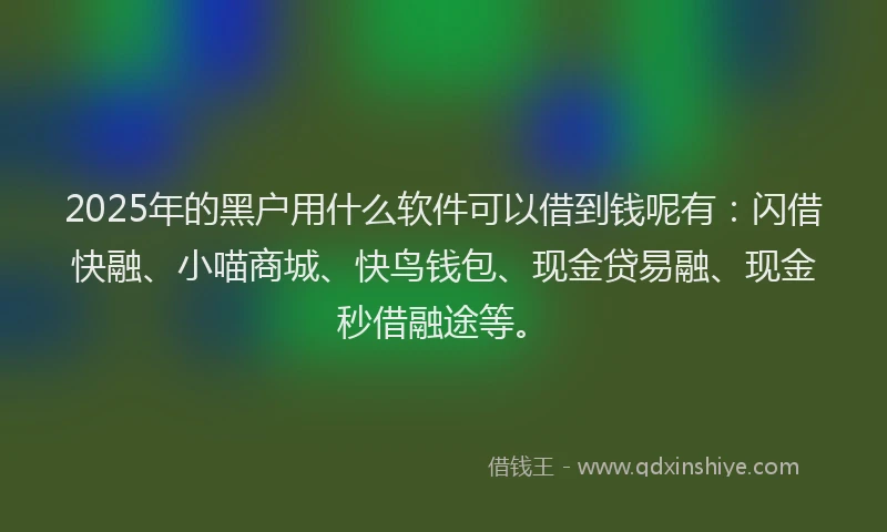 2025年的黑户用什么软件可以借到钱呢有：闪借快融、小喵商城、快鸟钱包、现金贷易融、现金秒借融途等。