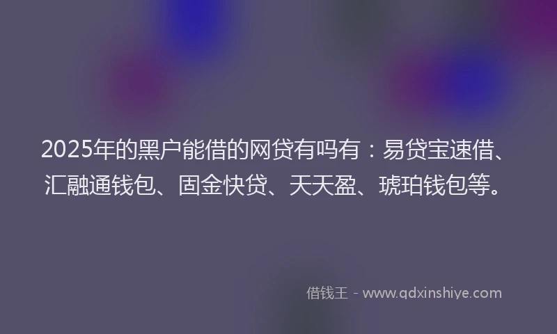 2025年的黑户能借的网贷有吗有：易贷宝速借、汇融通钱包、固金快贷、天天盈、琥珀钱包等。
