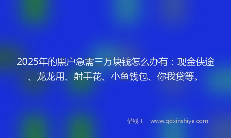 2025年的黑户急需三万块钱怎么办有：现金侠途、龙龙用、射手花、小鱼钱包、你我贷等。