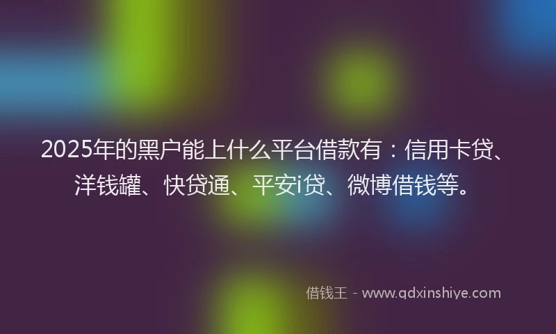2025年的黑户能上什么平台借款有：信用卡贷、洋钱罐、快贷通、平安i贷、微博借钱等。