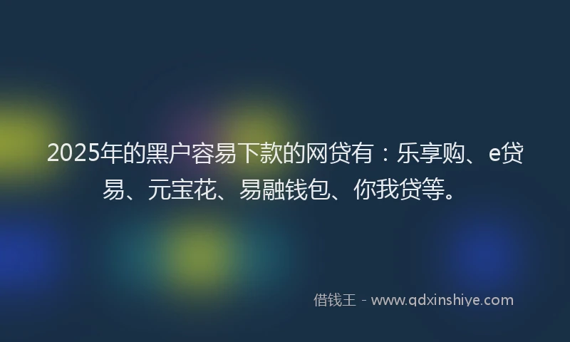 2025年的黑户容易下款的网贷有：乐享购、e贷易、元宝花、易融钱包、你我贷等。
