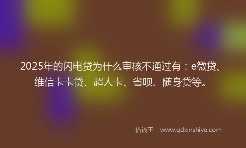 2025年的闪电贷为什么审核不通过有：e微贷、维信卡卡贷、超人卡、省呗、随身贷等。