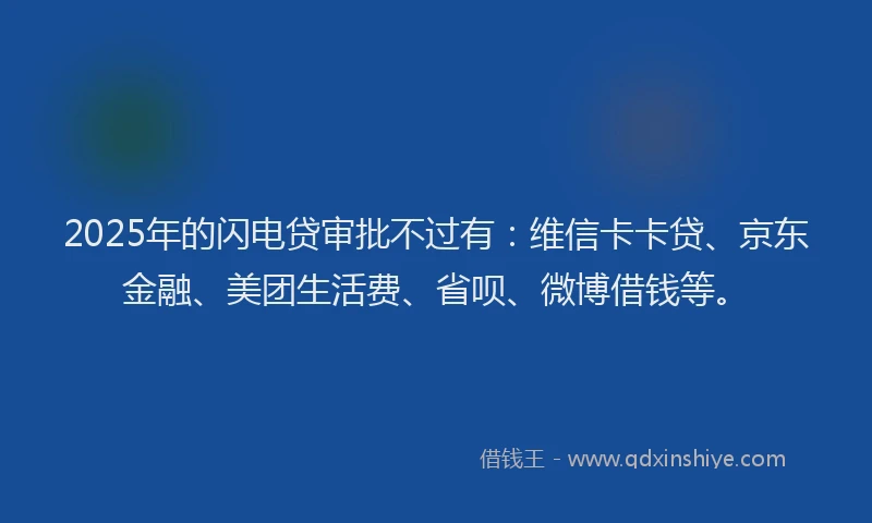 2025年的闪电贷审批不过有：维信卡卡贷、京东金融、美团生活费、省呗、微博借钱等。