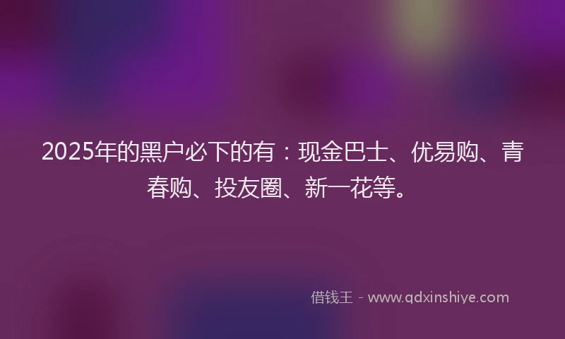 2025年的黑户必下的有：现金巴士、优易购、青春购、投友圈、新一花等。