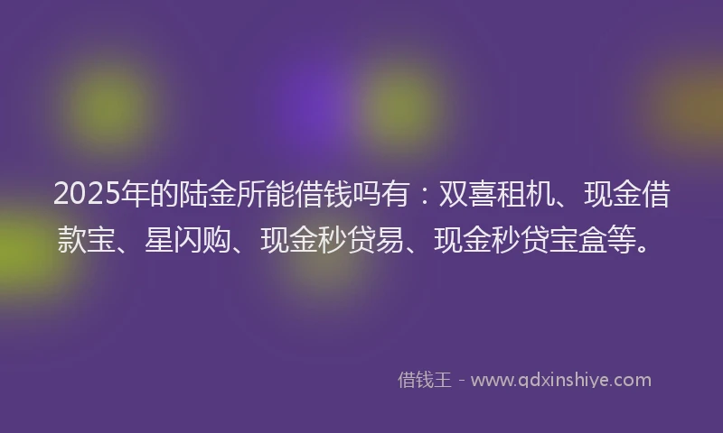 2025年的陆金所能借钱吗有：双喜租机、现金借款宝、星闪购、现金秒贷易、现金秒贷宝盒等。