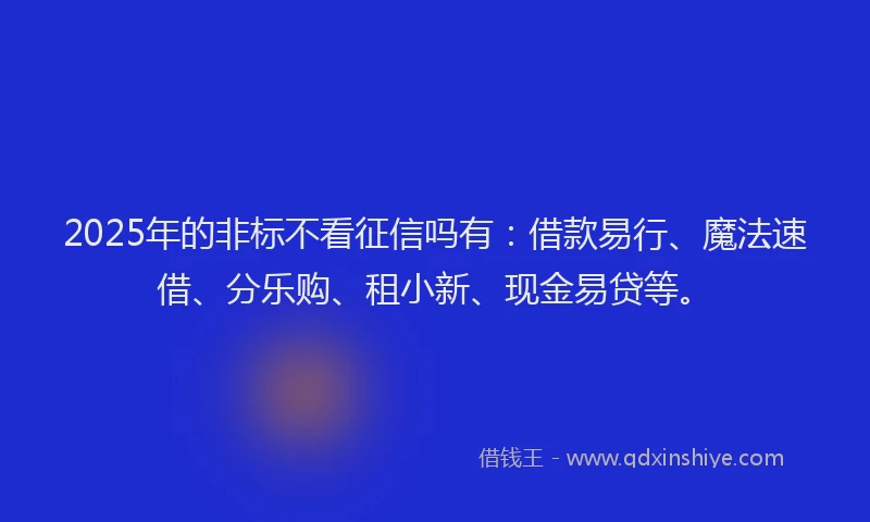 2025年的非标不看征信吗有:借款易行、魔法速借、分乐购、租小新、现金易贷等。