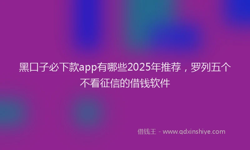黑口子必下款app有哪些2025年推荐，罗列五个不看征信的借钱软件