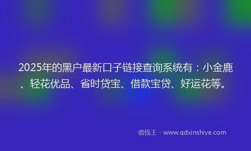 2025年的黑户最新口子链接查询系统有：小金鹿、轻花优品、省时贷宝、借款宝贷、好运花等。