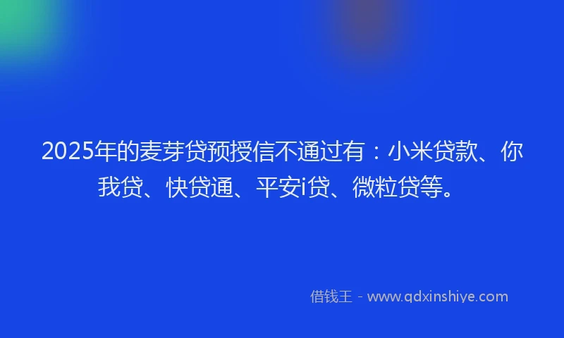 2025年的麦芽贷预授信不通过有：小米贷款、你我贷、快贷通、平安i贷、微粒贷等。
