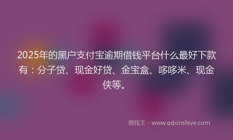 2025年的黑户支付宝逾期借钱平台什么最好下款有：分子贷、现金好贷、金宝盒、哆哆米、现金侠等。