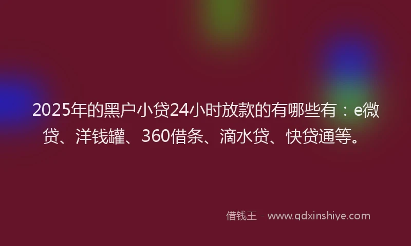 2025年的黑户小贷24小时放款的有哪些有：e微贷、洋钱罐、360借条、滴水贷、快贷通等。