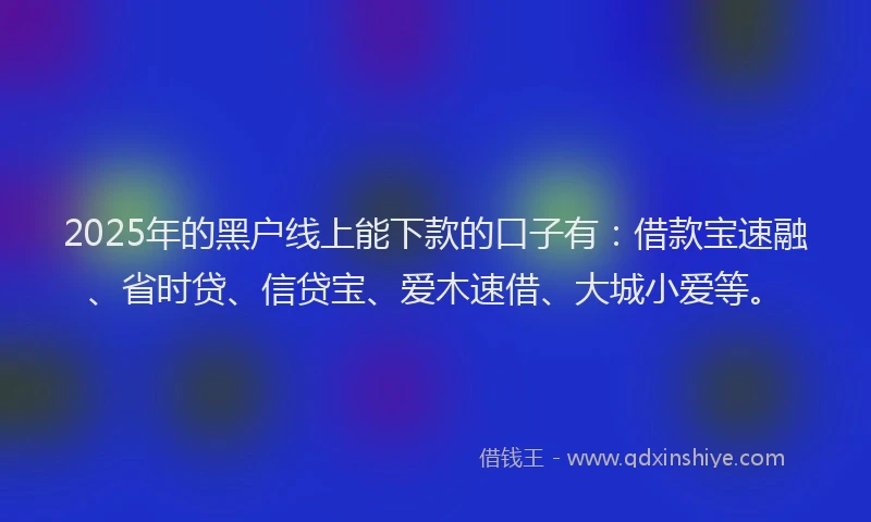 2025年的黑户线上能下款的口子有：借款宝速融、省时贷、信贷宝、爱木速借、大城小爱等。