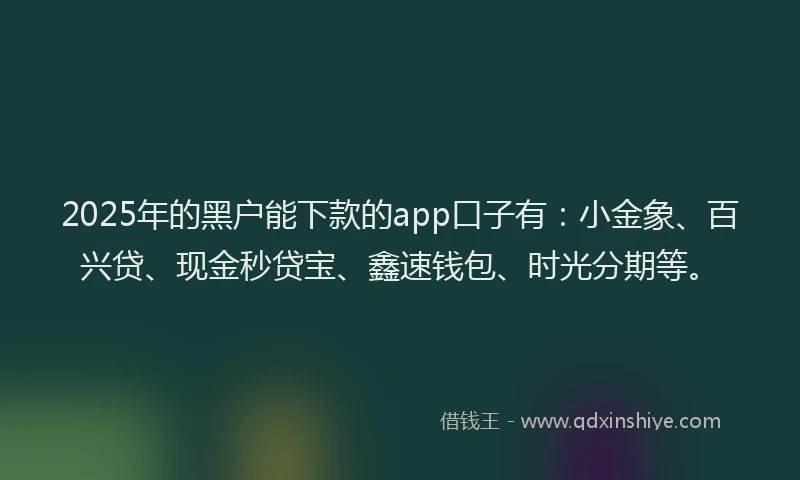 2025年的黑户能下款的app口子有：小金象、百兴贷、现金秒贷宝、鑫速钱包、时光分期等。