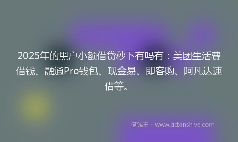 2025年的黑户小额借贷秒下有吗有：美团生活费借钱、融通Pro钱包、现金易、即客购、阿凡达速借等。