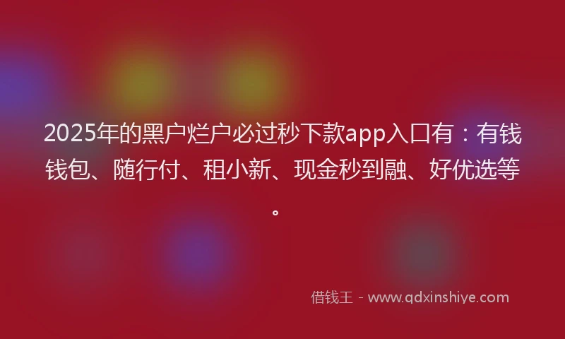 2025年的黑户烂户必过秒下款app入口有：有钱钱包、随行付、租小新、现金秒到融、好优选等。