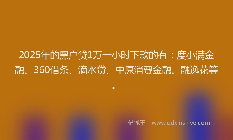 2025年的黑户贷1万一小时下款的有：度小满金融、360借条、滴水贷、中原消费金融、融逸花等。