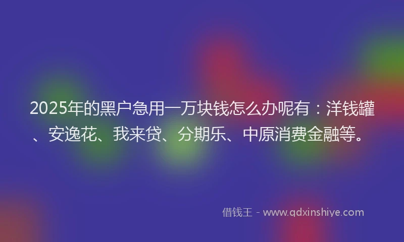 2025年的黑户急用一万块钱怎么办呢有：洋钱罐、安逸花、我来贷、分期乐、中原消费金融等。