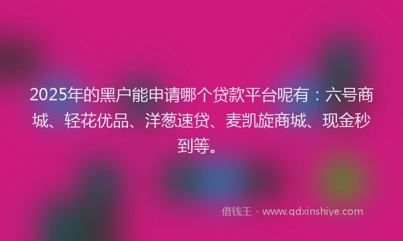 2025年的黑户能申请哪个贷款平台呢有：六号商城、轻花优品、洋葱速贷、麦凯旋商城、现金秒到等。