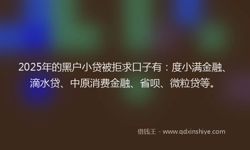 2025年的黑户小贷被拒求口子有：度小满金融、滴水贷、中原消费金融、省呗、微粒贷等。