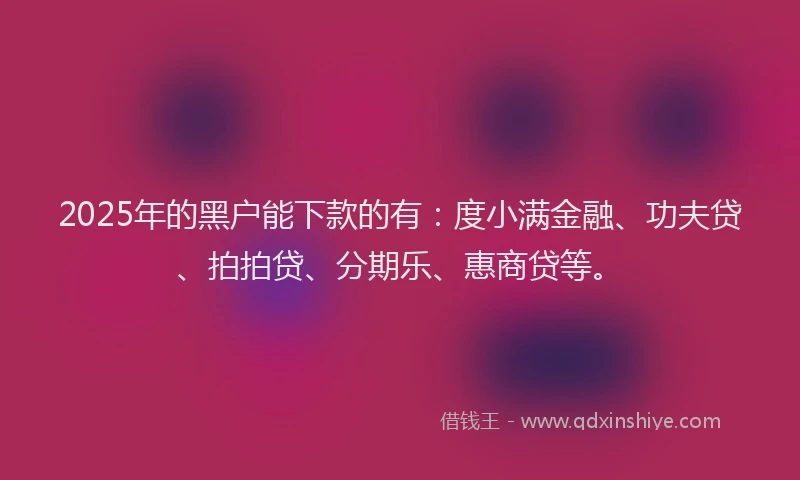 2025年的黑户能下款的有：度小满金融、功夫贷、拍拍贷、分期乐、惠商贷等。