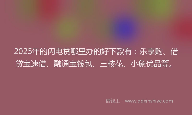 2025年的闪电贷哪里办的好下款有：乐享购、借贷宝速借、融通宝钱包、三枝花、小象优品等。