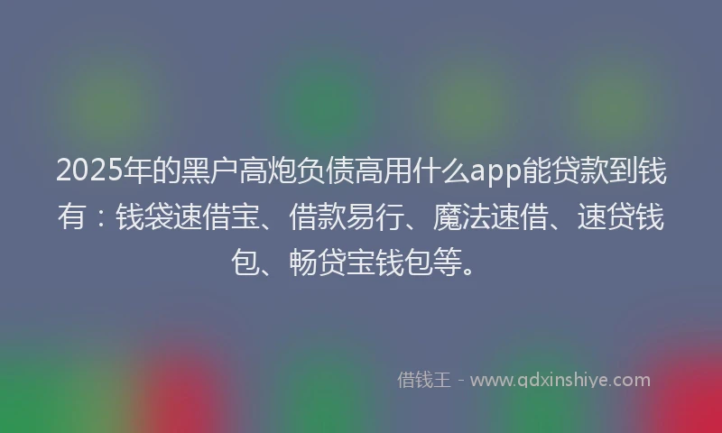 2025年的黑户高炮负债高用什么app能贷款到钱有：钱袋速借宝、借款易行、魔法速借、速贷钱包、畅贷宝钱包等。