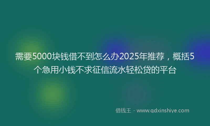 需要5000块钱借不到怎么办2025年推荐，概括5个急用小钱不求征信流水轻松贷的平台