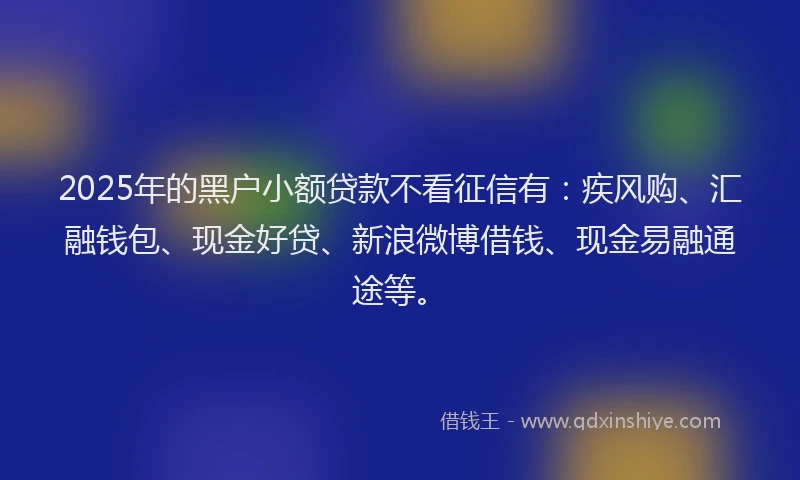 2025年的黑户小额贷款不看征信有：疾风购、汇融钱包、现金好贷、新浪微博借钱、现金易融通途等。