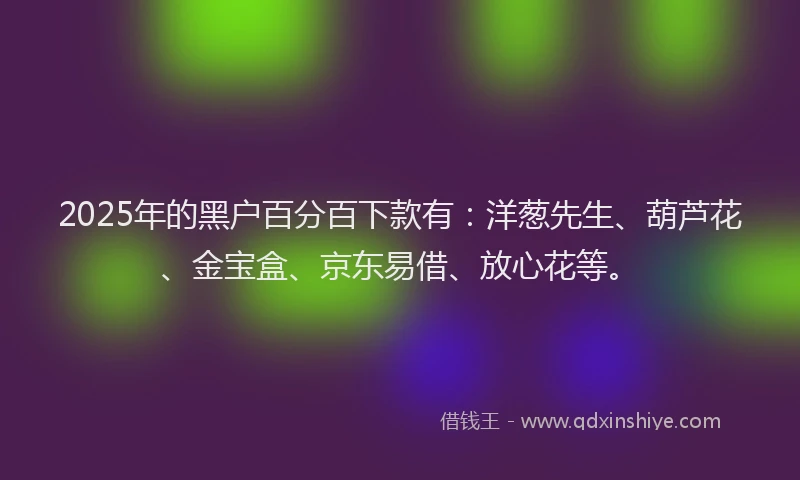 2025年的黑户百分百下款有：洋葱先生、葫芦花、金宝盒、京东易借、放心花等。