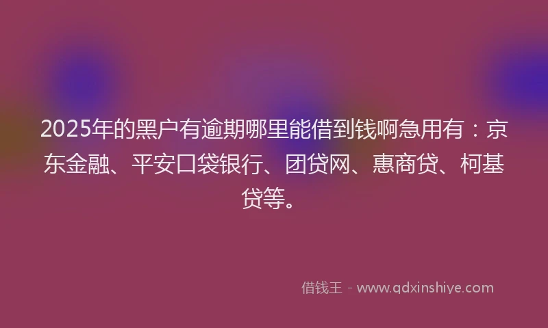 2025年的黑户有逾期哪里能借到钱啊急用有：京东金融、平安口袋银行、团贷网、惠商贷、柯基贷等。