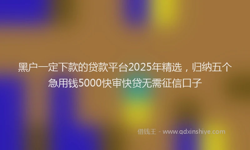 黑户一定下款的贷款平台2025年精选，归纳五个急用钱5000快审快贷无需征信口子