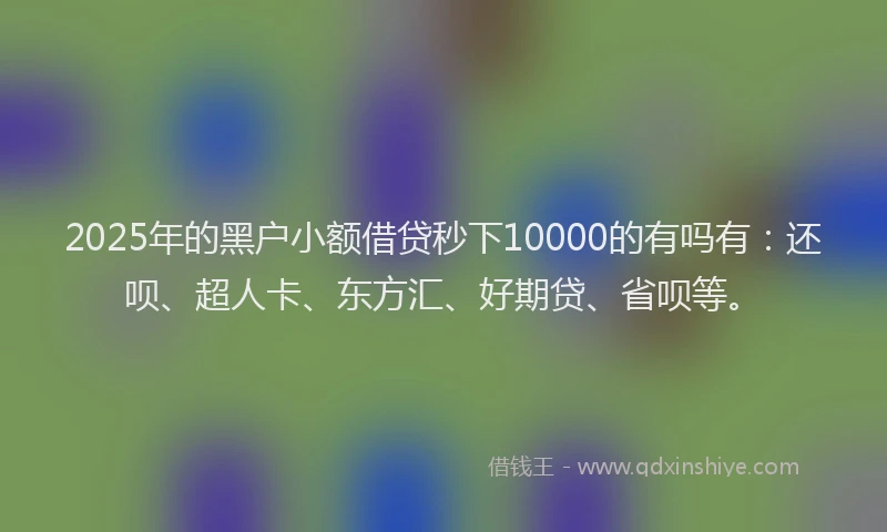 2025年的黑户小额借贷秒下10000的有吗有：还呗、超人卡、东方汇、好期贷、省呗等。